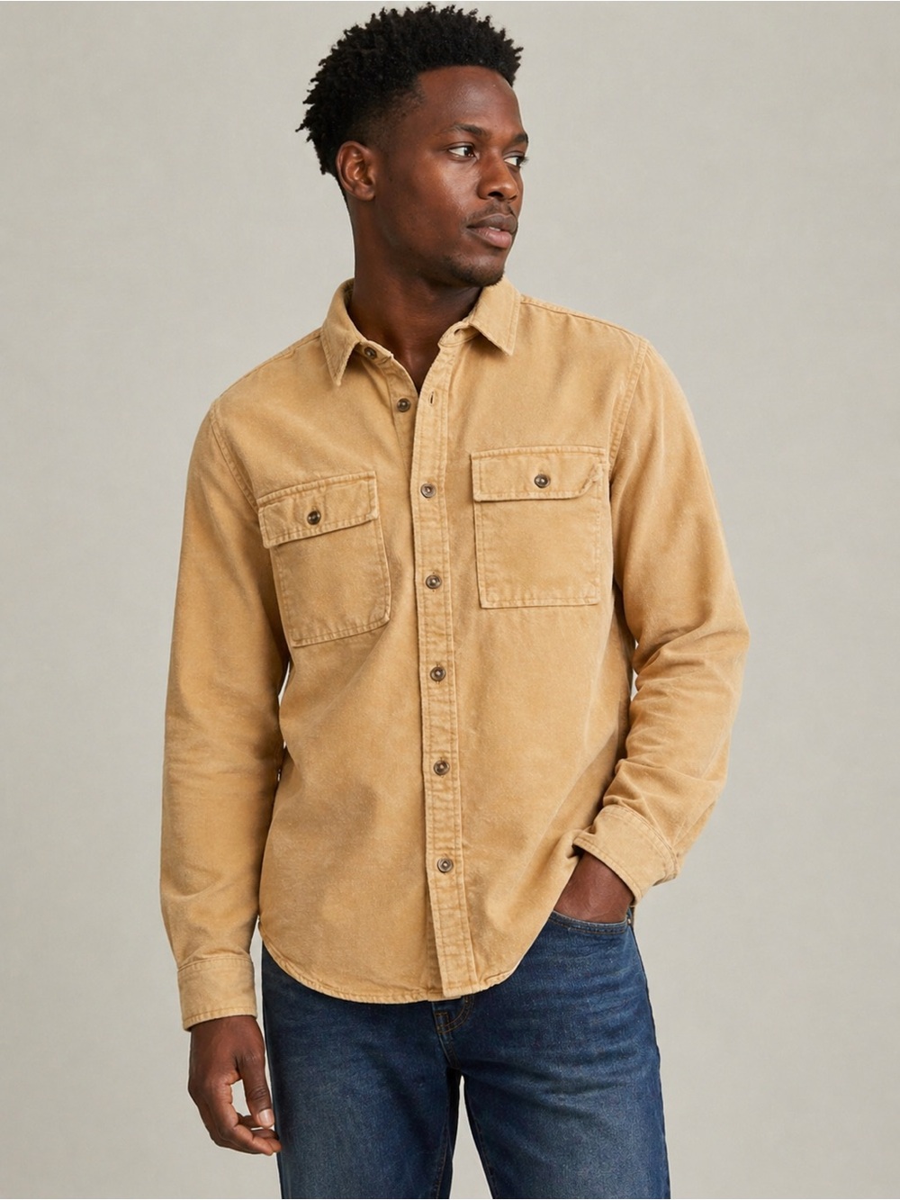 Goodfellow & Co Mustard/Tan Flannel Shirt Mens Medium Button Up Cotton Workwear
